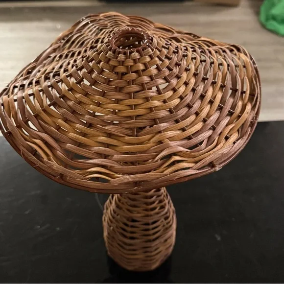 Vintage 1960s Wicker Mushroom Table Decor Pair - Picture 5 of 9